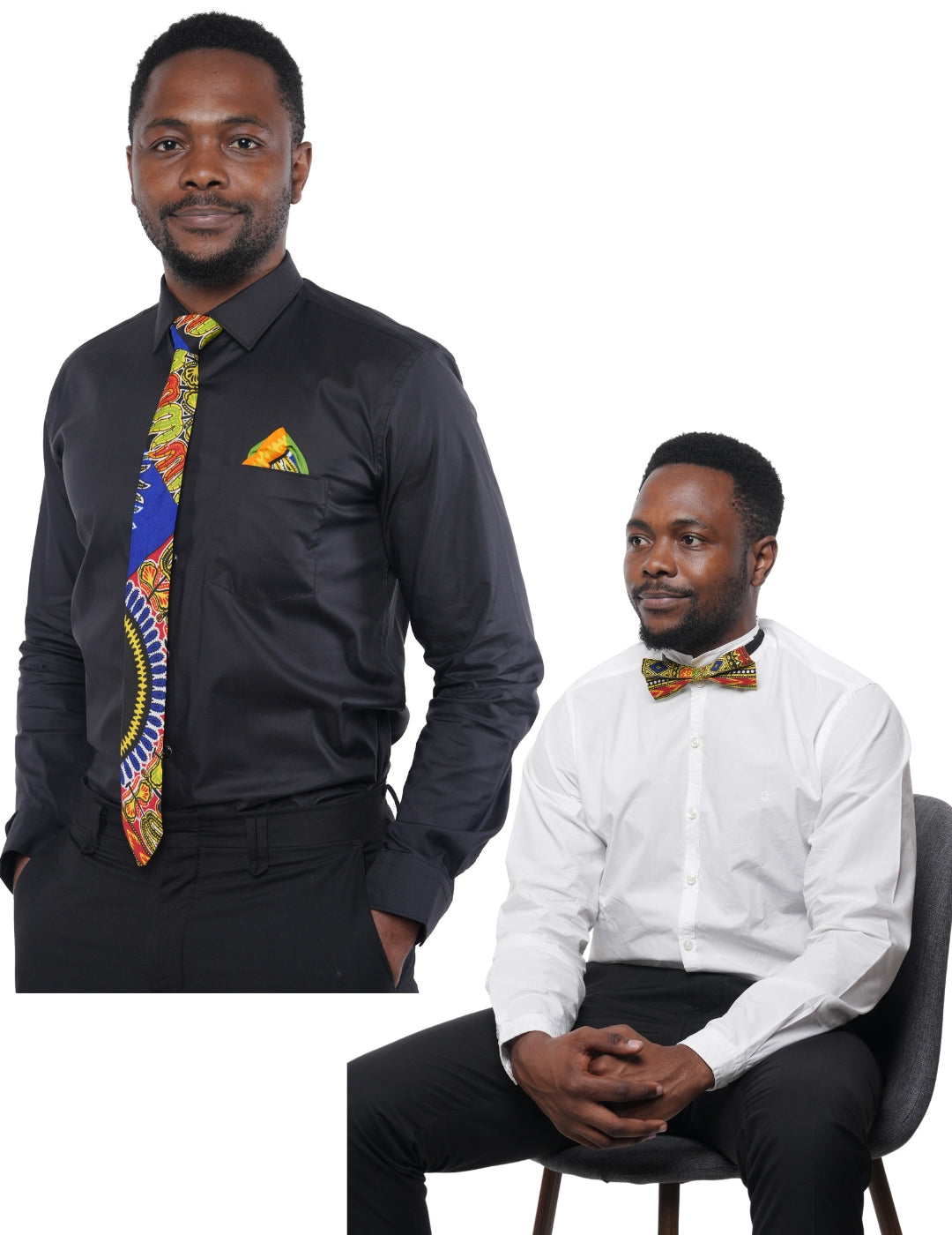 African Men’s Neck Tie, Bow Tie &amp; Pocket Square Set | African Print Formal Wear