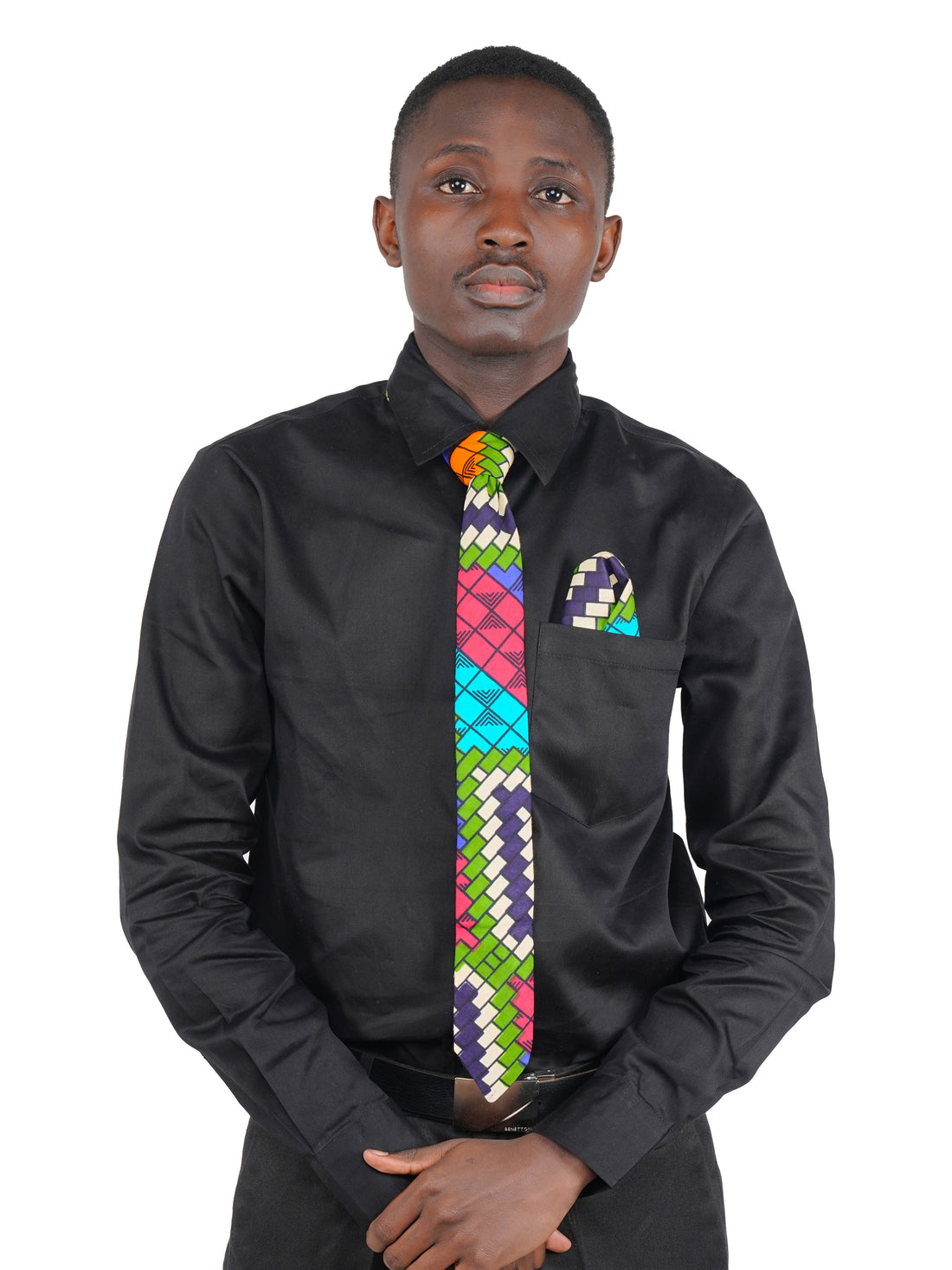 African Men’s Neck Tie, Bow Tie &amp; Pocket Square Set | African Print Formal Wear