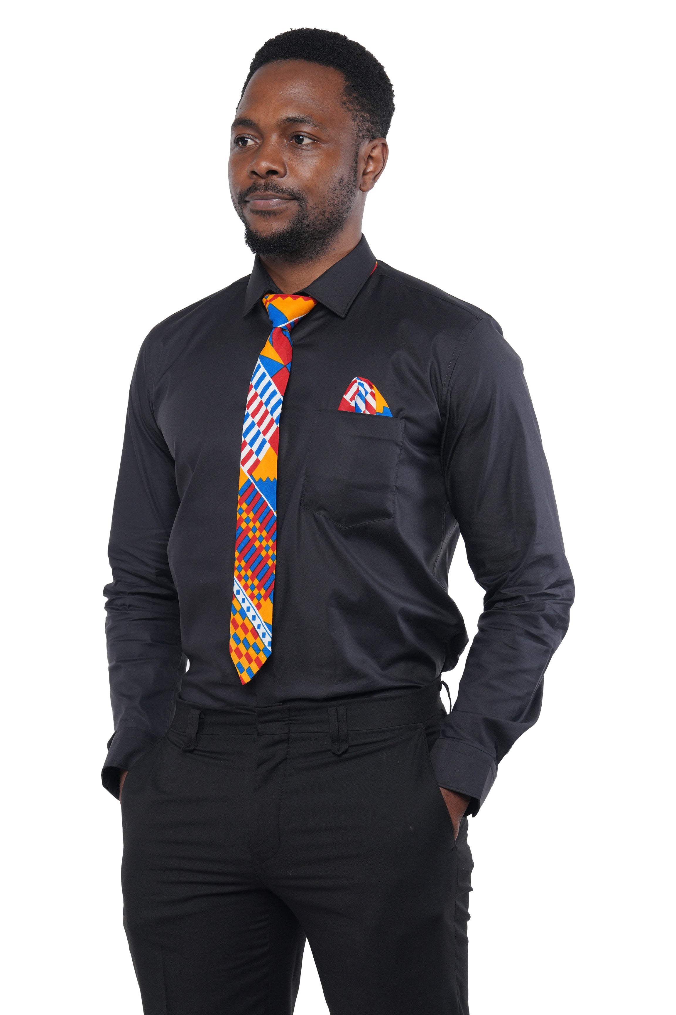 African Men’s Neck Tie, Bow Tie &amp; Pocket Square Set | African Print Formal Wear