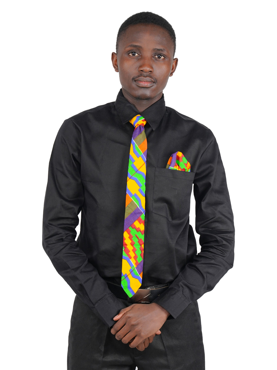 African Men’s Neck Tie, Bow Tie &amp; Pocket Square Set | African Print Formal Wear