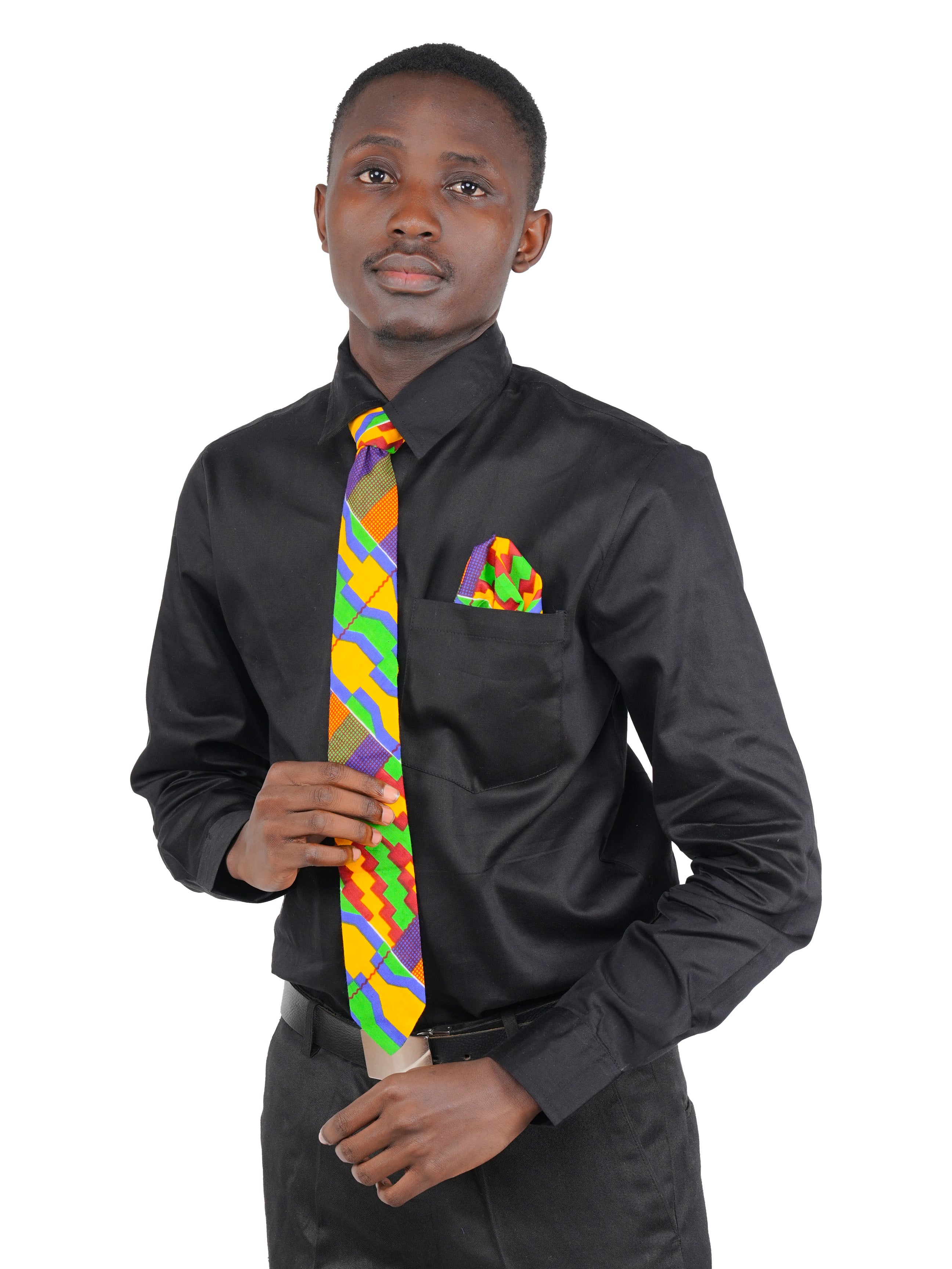African Men’s Neck Tie, Bow Tie &amp; Pocket Square Set | African Print Formal Wear