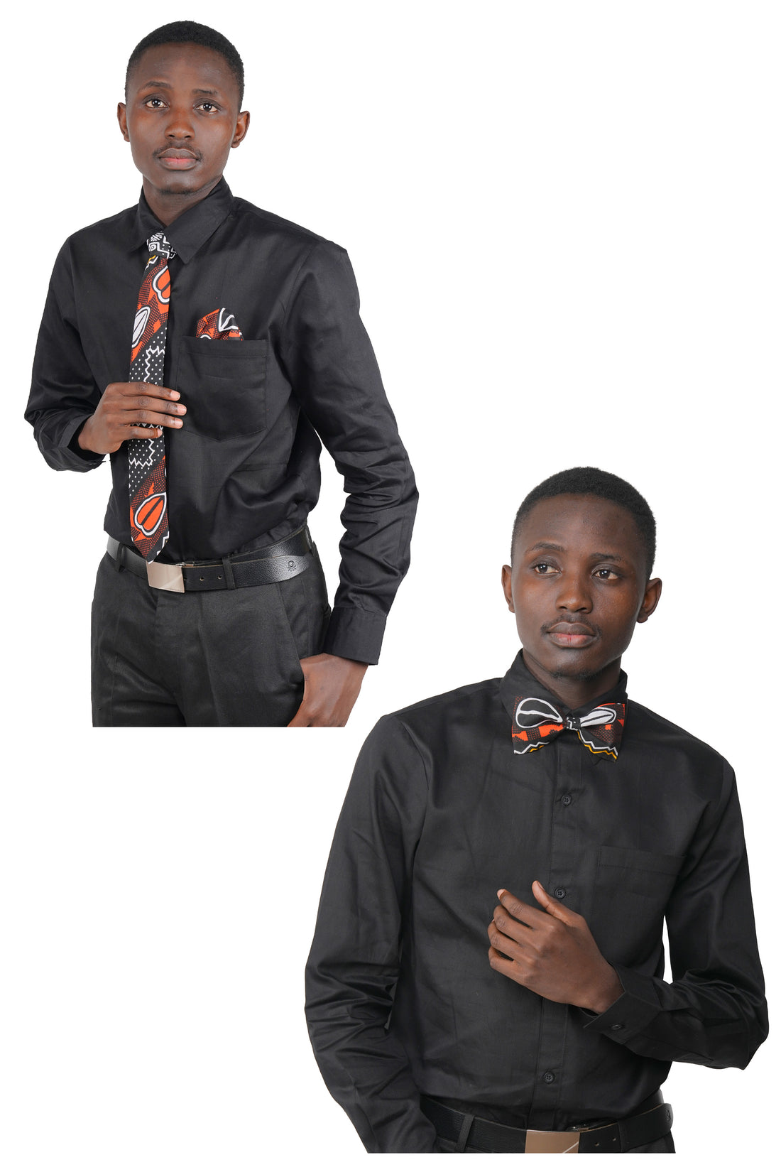 African Men’s Neck Tie, Bow Tie &amp; Pocket Square Set | African Print Formal Wear