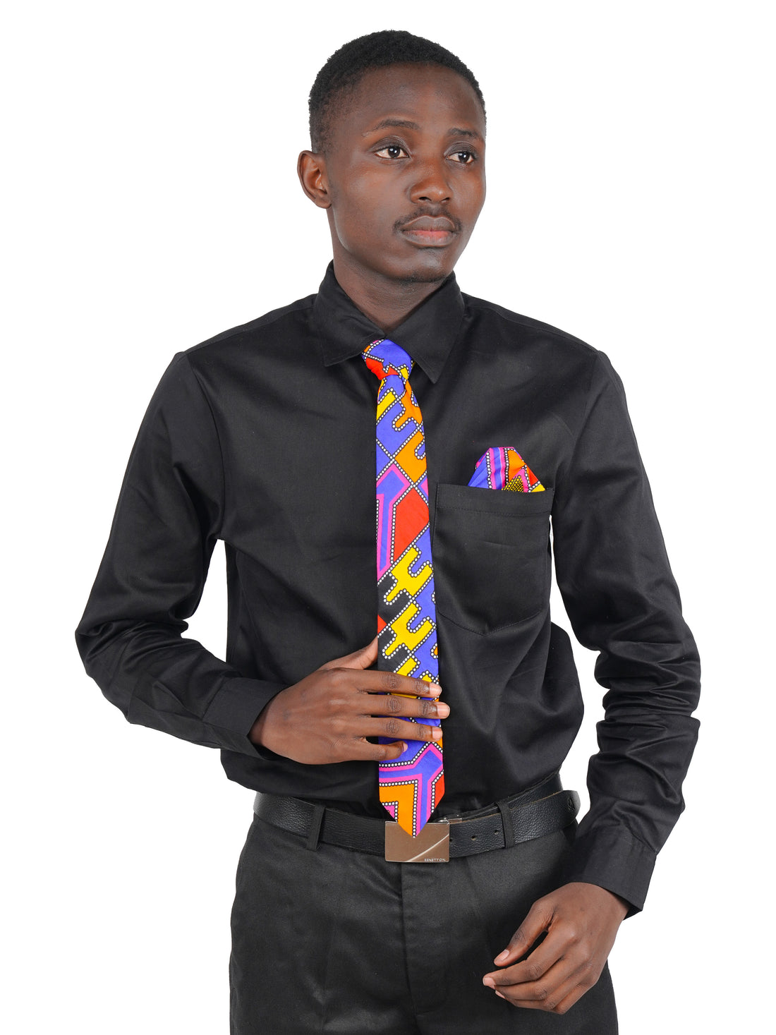 African Men’s Neck Tie, Bow Tie &amp; Pocket Square Set | African Print Formal Wear