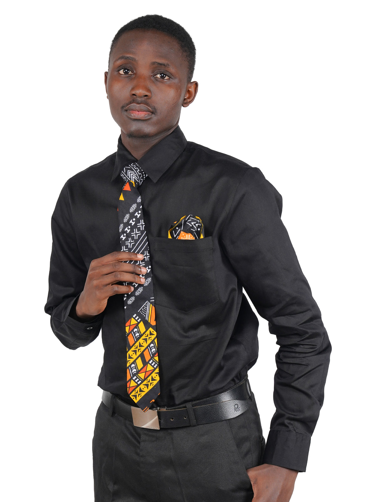 African Men’s Neck Tie, Bow Tie &amp; Pocket Square Set | African Print Formal Wear
