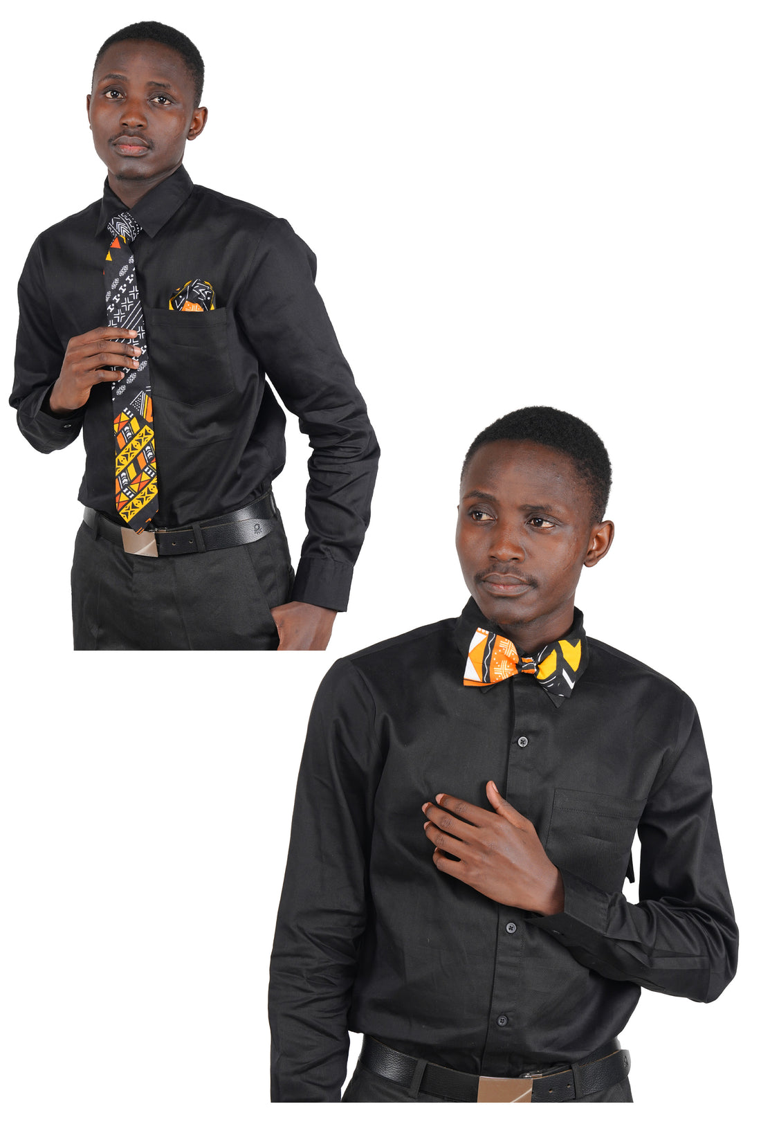 African Men’s Neck Tie, Bow Tie &amp; Pocket Square Set | African Print Formal Wear