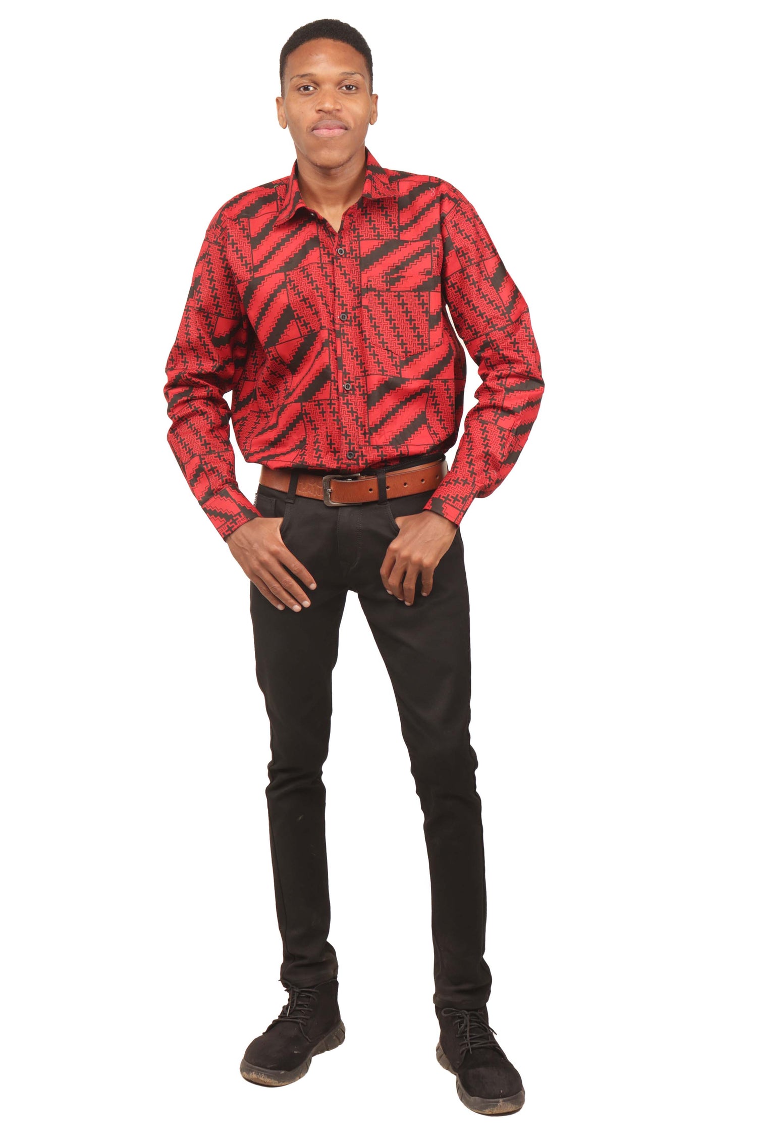 African Button Down Shirt for Men | Patch Pocket – Cotton Full Sleeve