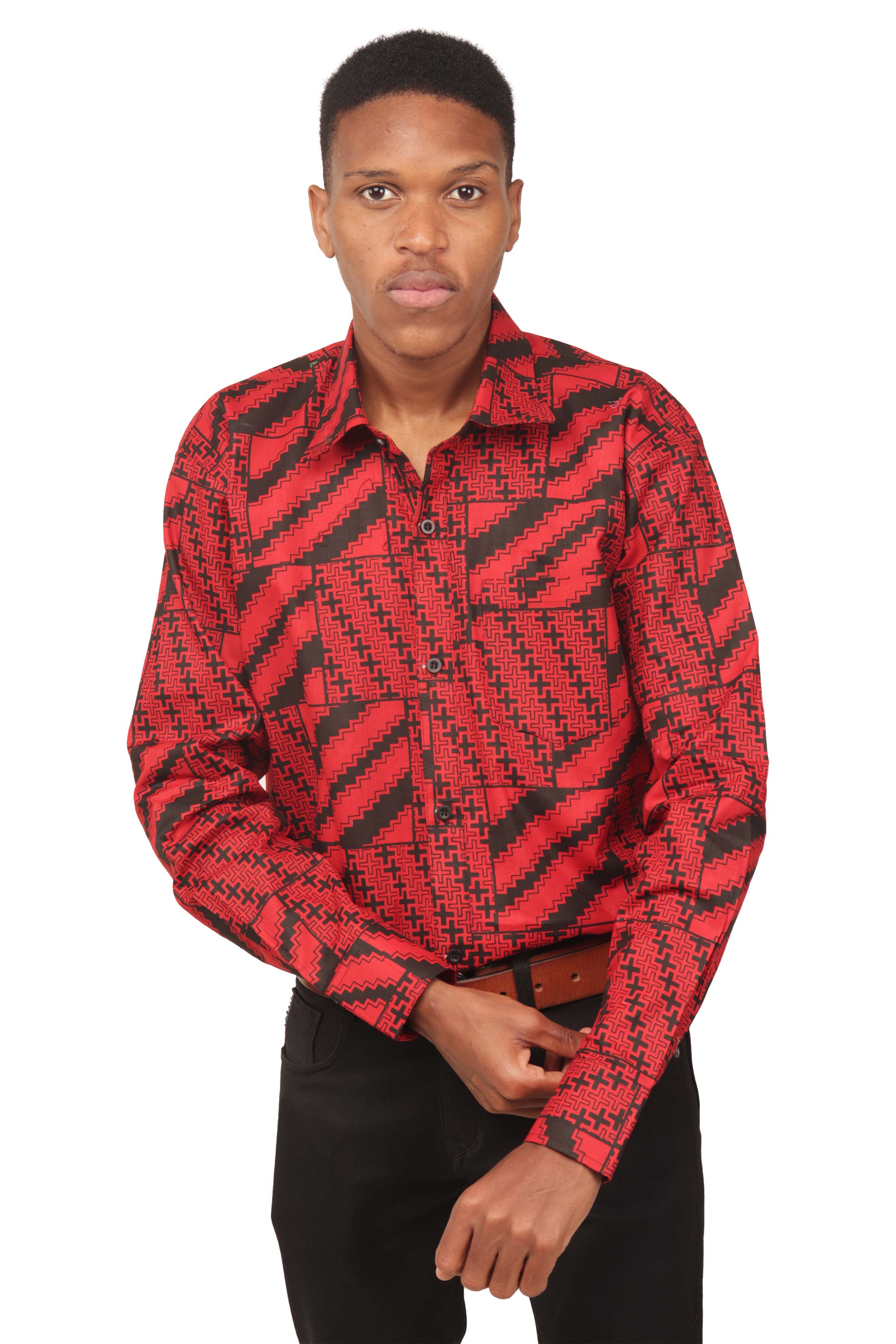 African Button Down Shirt for Men | Patch Pocket – Cotton Full Sleeve