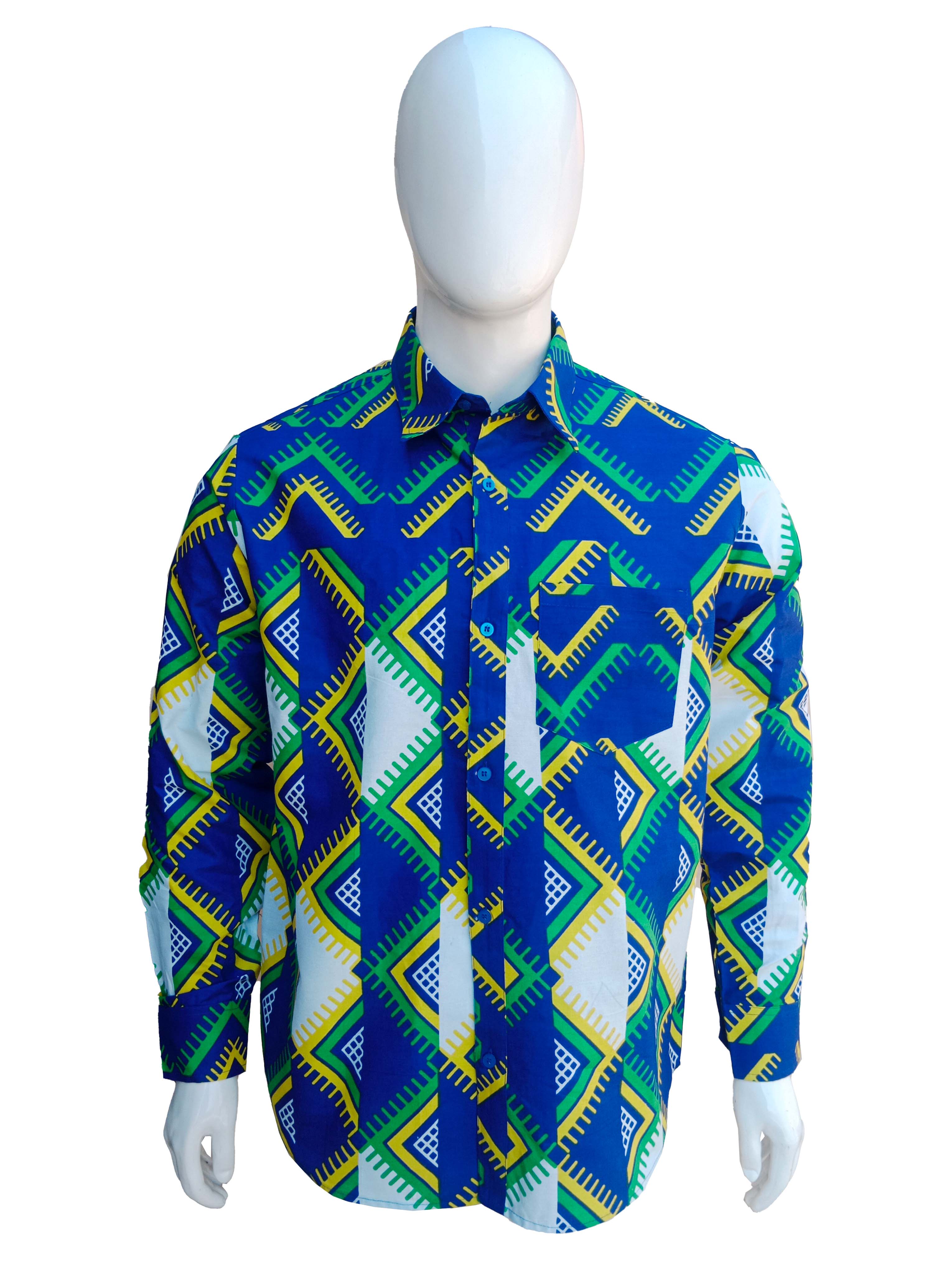 African Button Down Shirt for Men | Patch Pocket – Cotton Full Sleeve