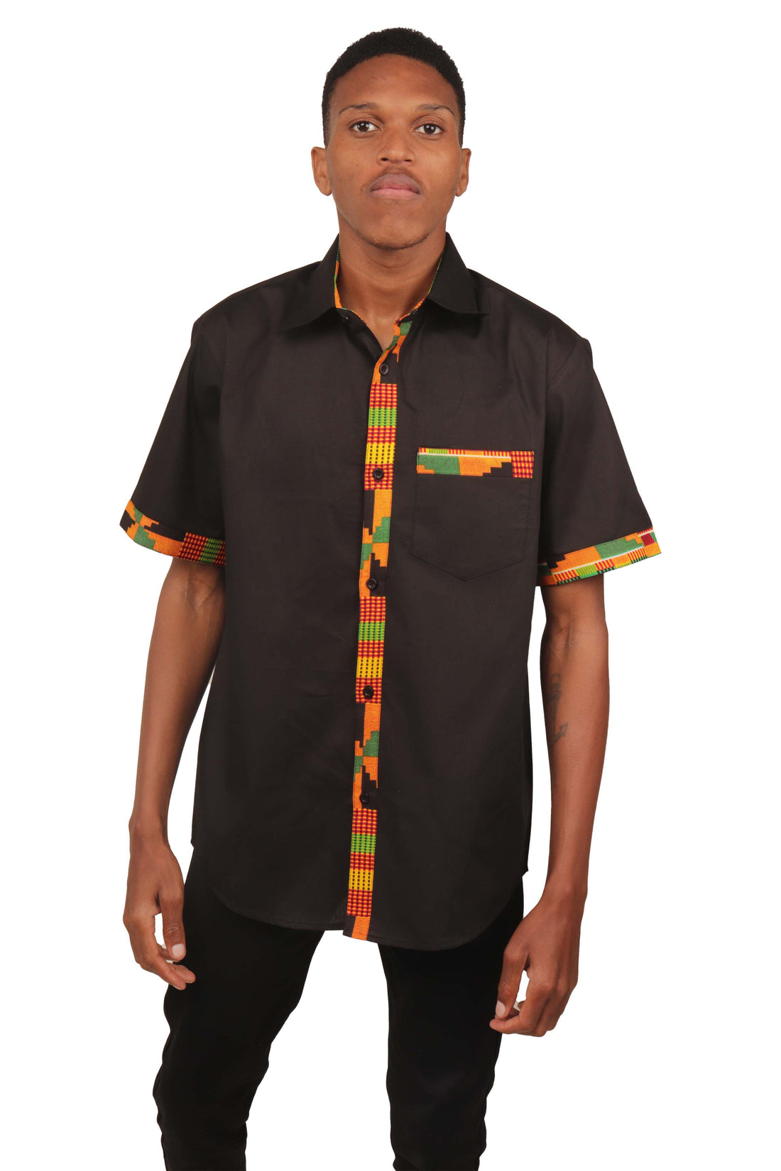 African Button Down Shirt for Men | Patch Pocket – Cotton Short Sleeve Top 5XL