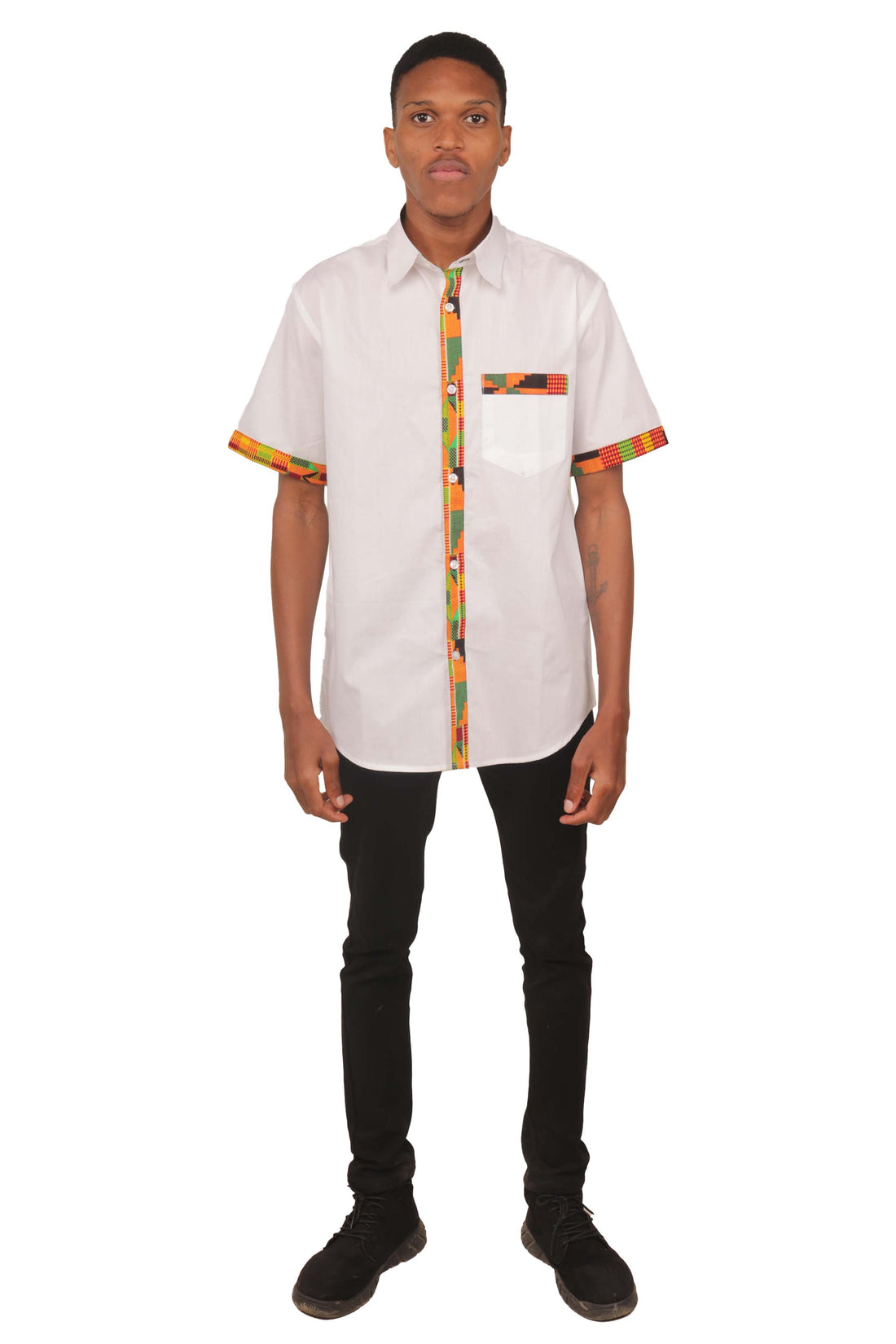 African Button Down Shirt for Men | Patch Pocket – Cotton Short Sleeve Top
