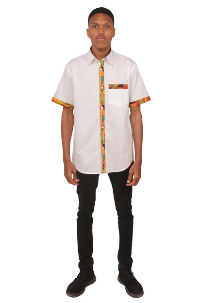 African Button Down Shirt for Men | Patch Pocket – Cotton Short Sleeve Top