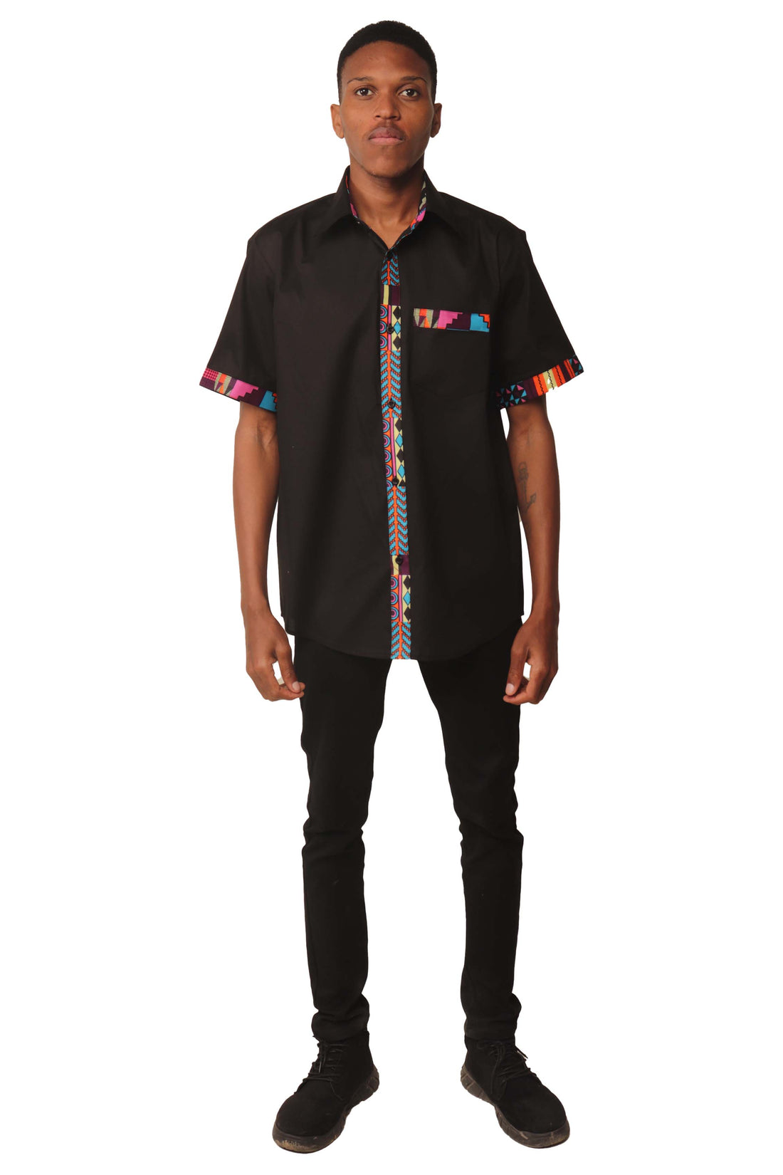 African Button Down Shirt for Men | Patch Pocket – Cotton Short Sleeve Top