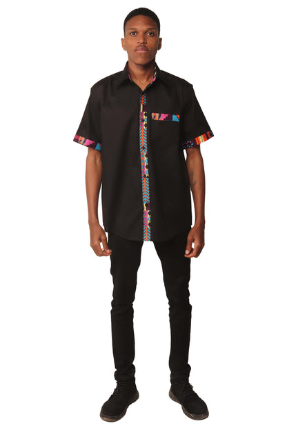 African Button Down Shirt for Men | Patch Pocket – Cotton Short Sleeve Top
