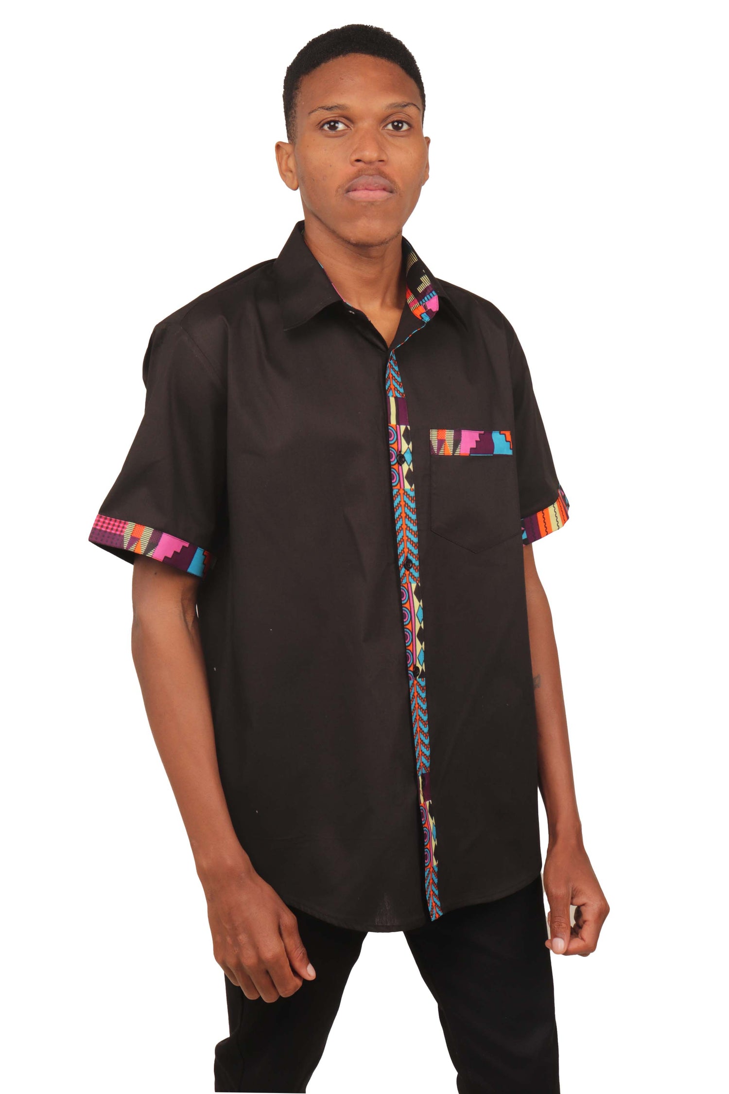 African Button Down Shirt for Men | Patch Pocket – Cotton Short Sleeve Top