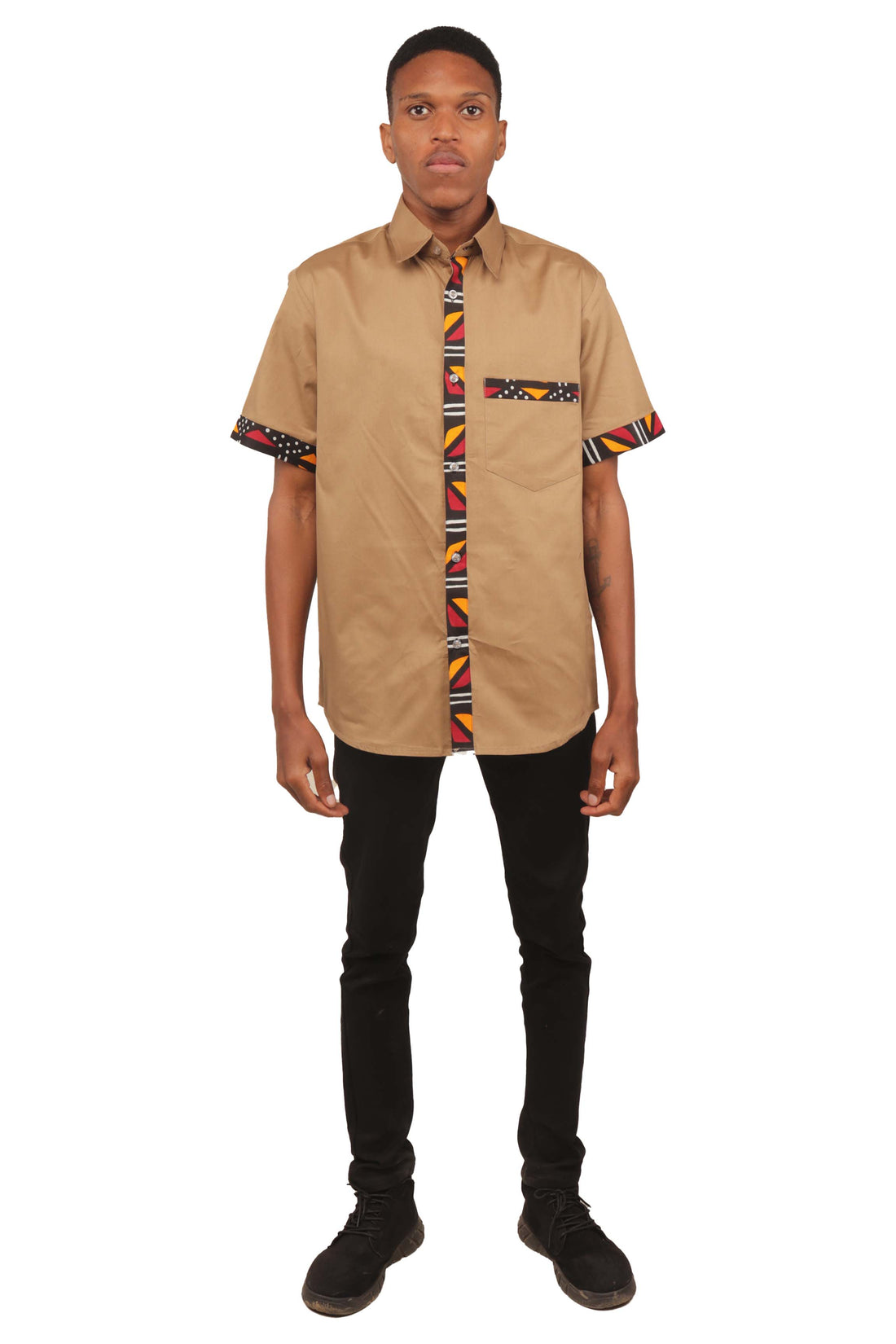 African Button Down Shirt for Men | Patch Pocket – Cotton Short Sleeve Top 5XL