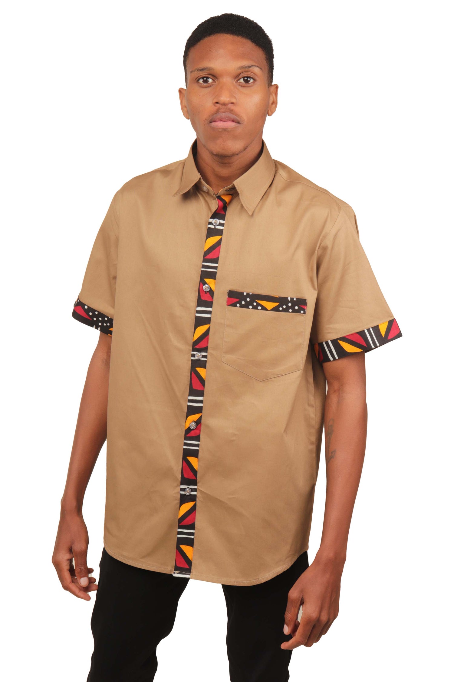 African Button Down Shirt for Men | Patch Pocket – Cotton Short Sleeve Top 5XL