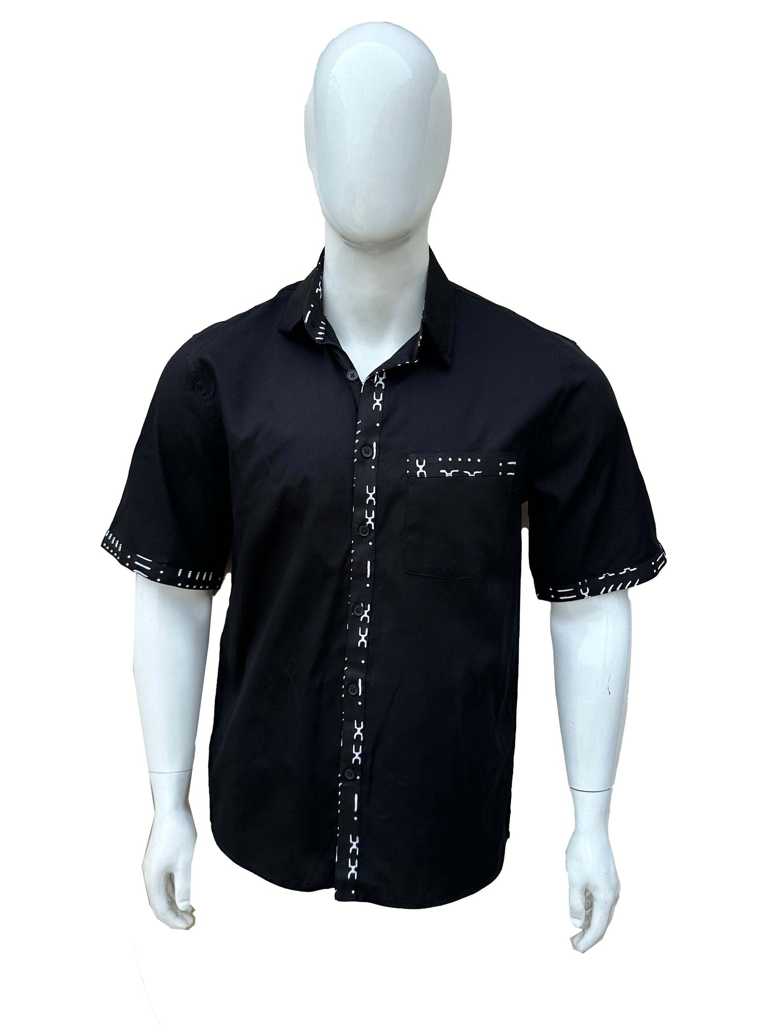 African Button Down Shirt for Men | Patch Pocket – Cotton Short Sleeve Top 5XL