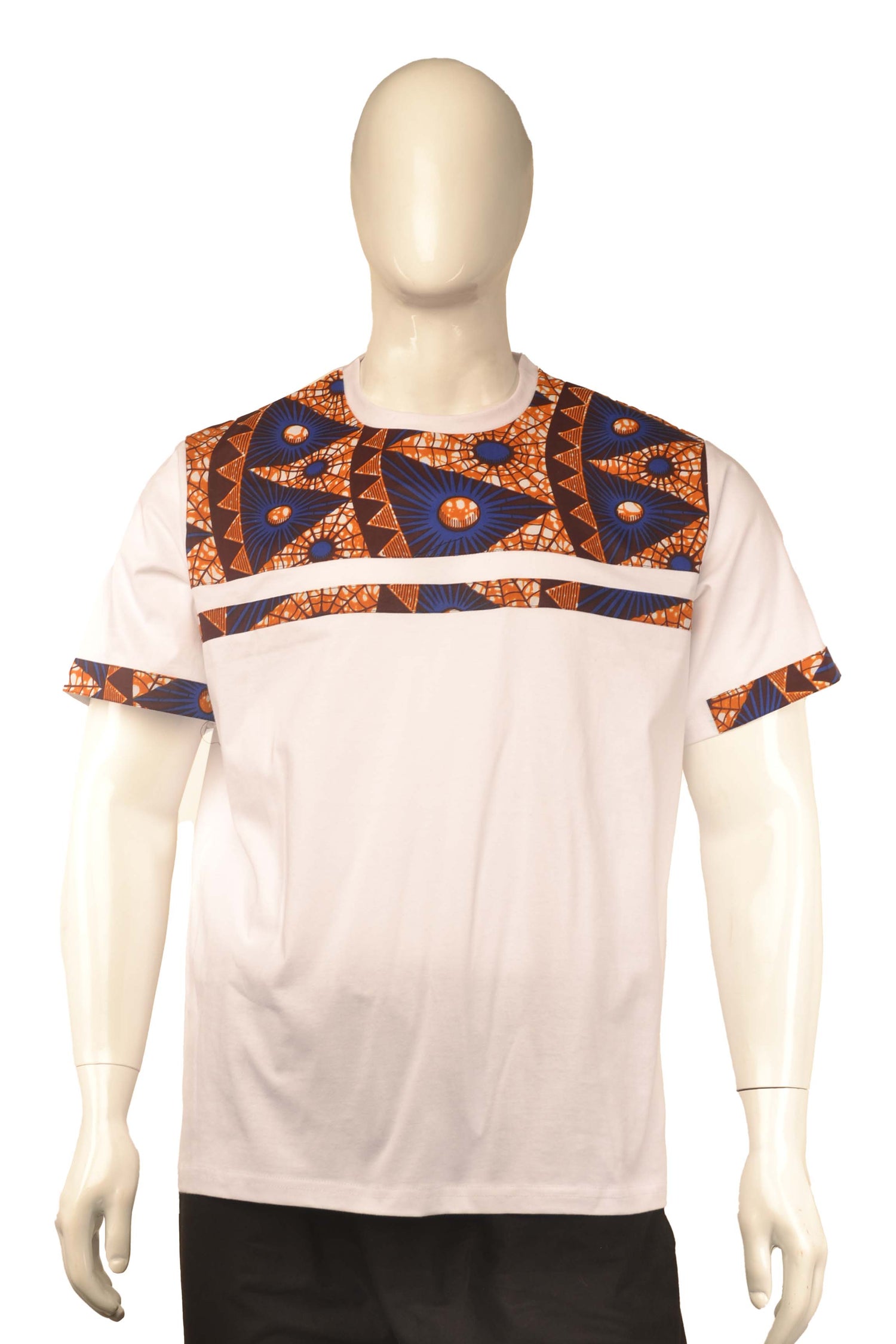 African Trim Short Sleeve T-Shirt for Men – 100% Cotton Dashiki Patch Top, African Clothing, Casual Ethnic Wear, Same Day Shipping