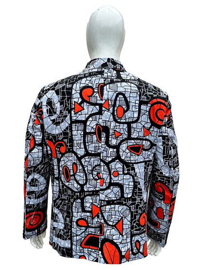 African Print Blazer Jacket for Men, 100% Cotton, Lined, Traditional Dashiki