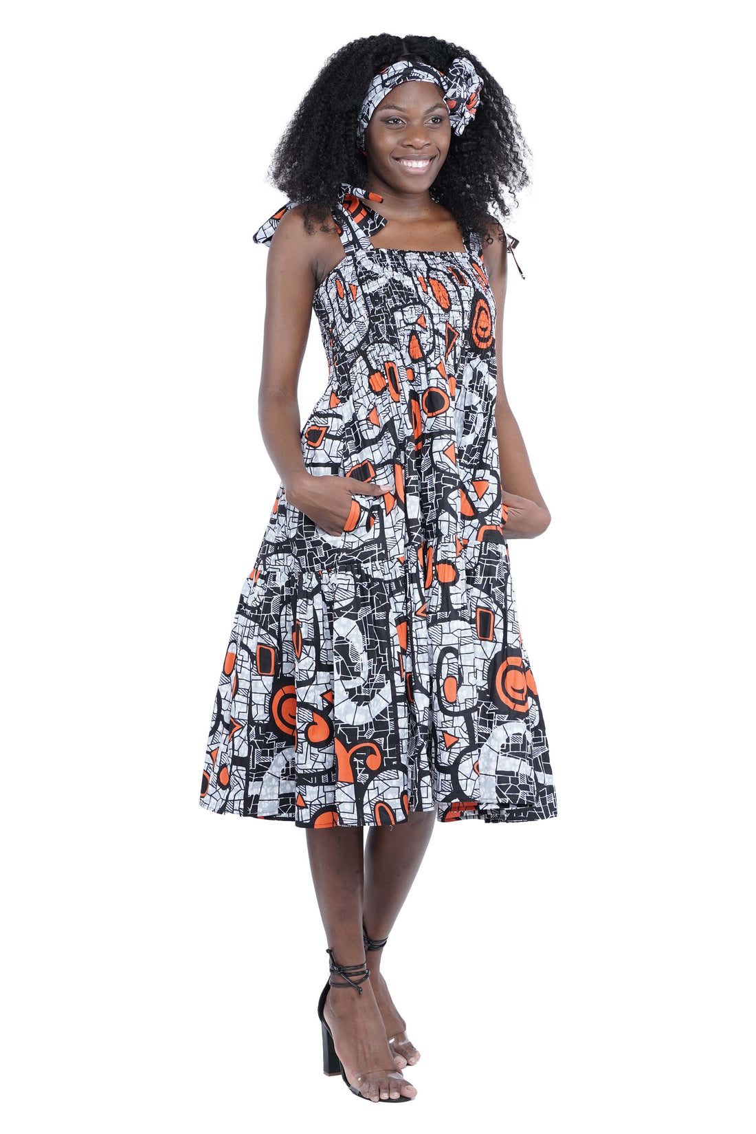 Smocked Tie Shoulder Dress