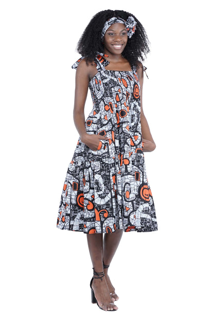 Smocked Tie Shoulder Dress