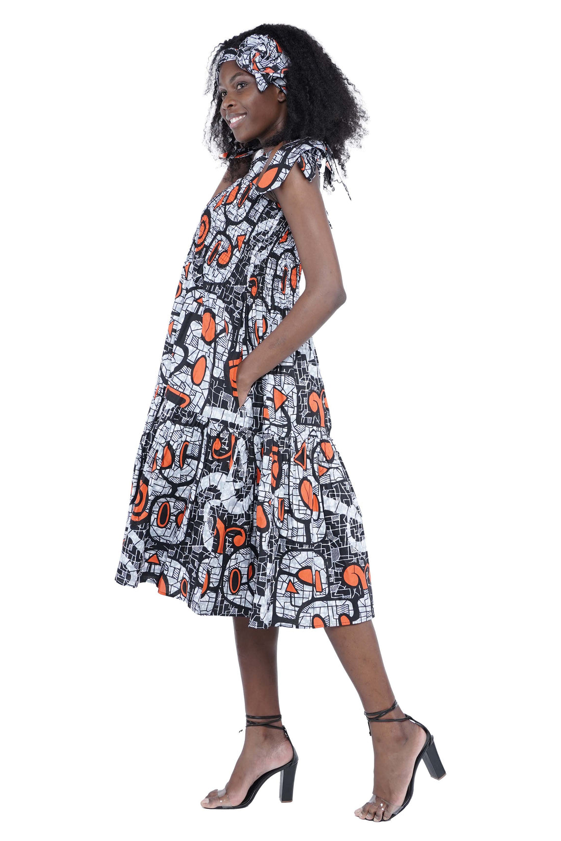 Smocked Tie Shoulder Dress