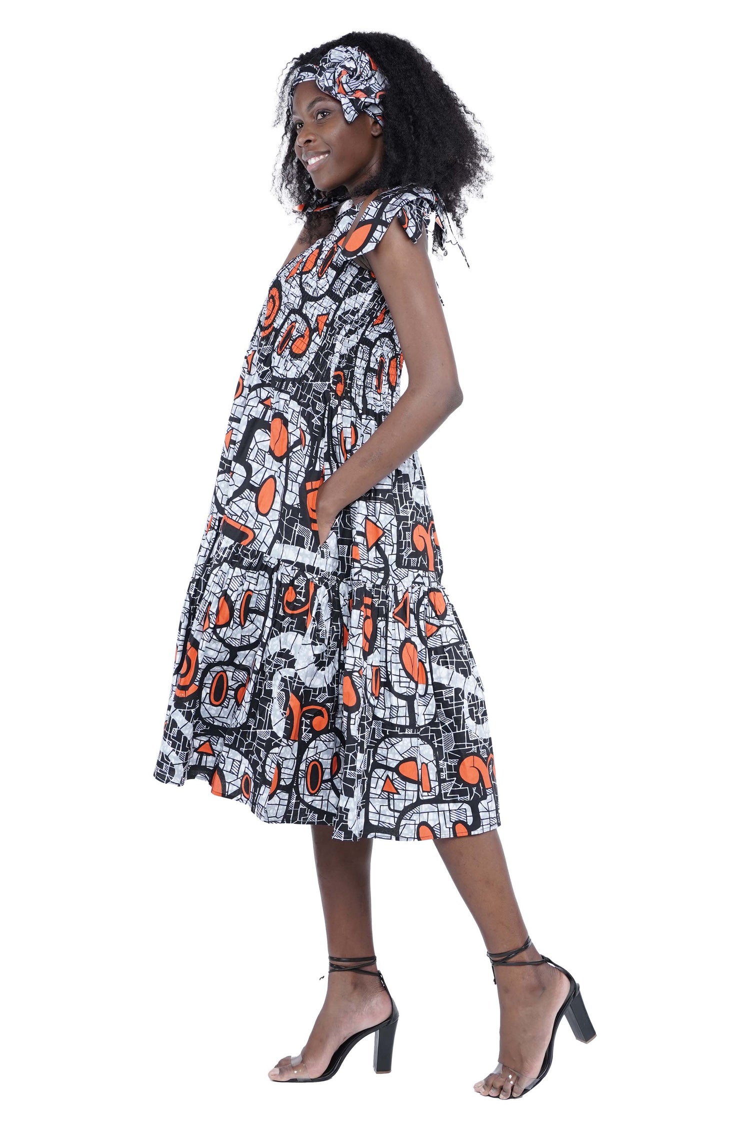 Smocked Tie Shoulder Dress