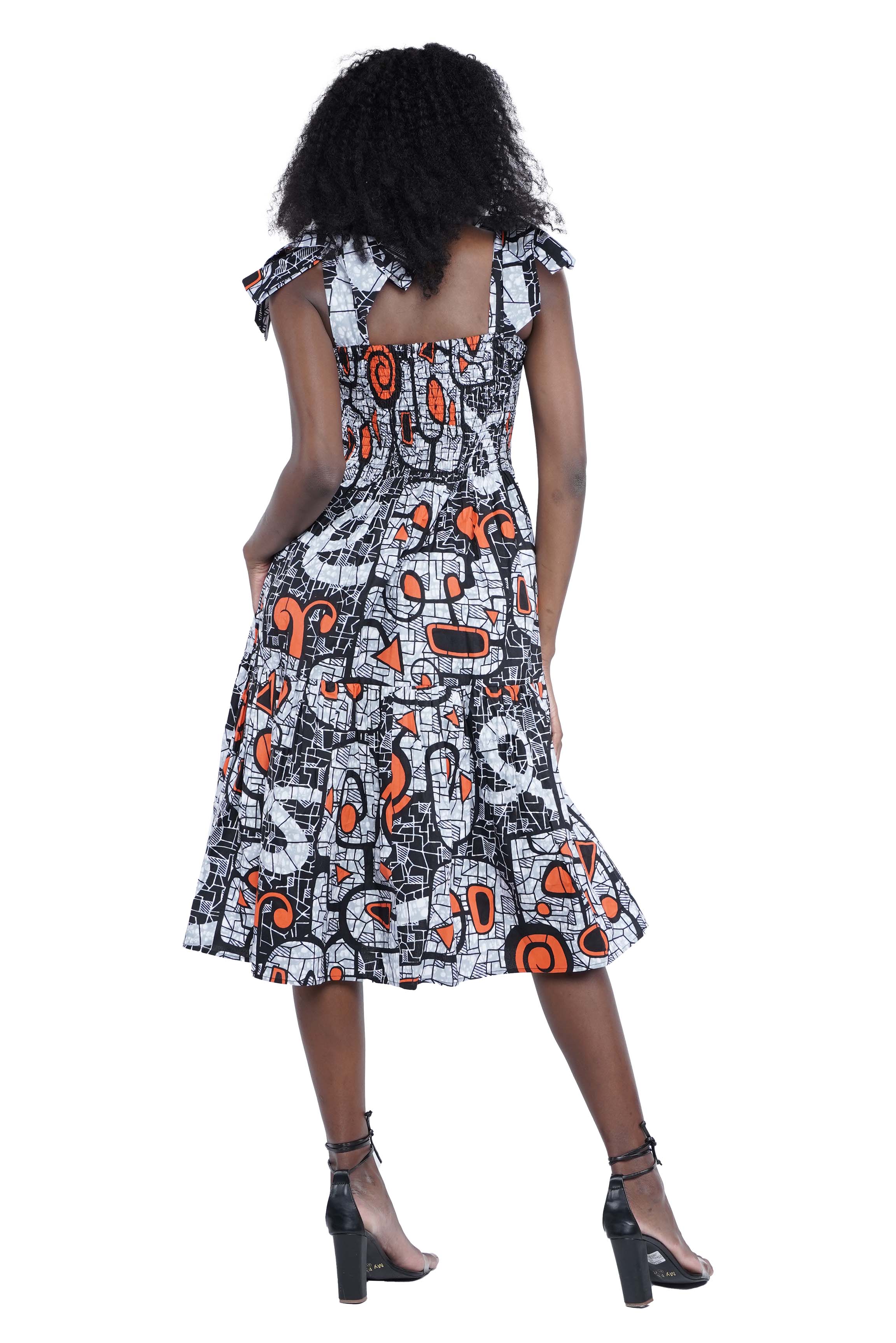Smocked Tie Shoulder Dress