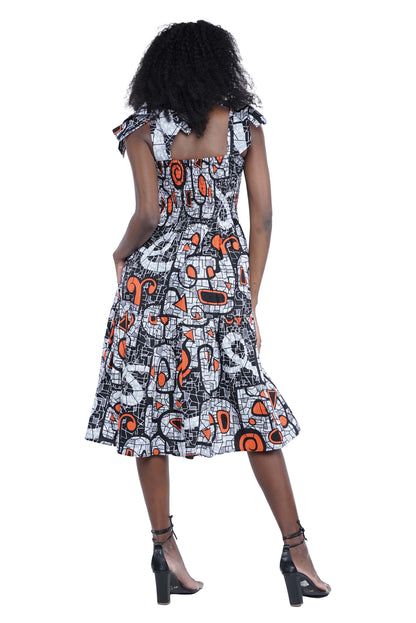 Smocked Tie Shoulder Dress