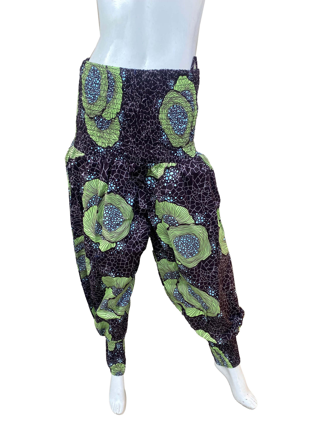 African Smocked Waist Harem Pants 100% Cotton with Pockets &amp; Head Wrap One Size
