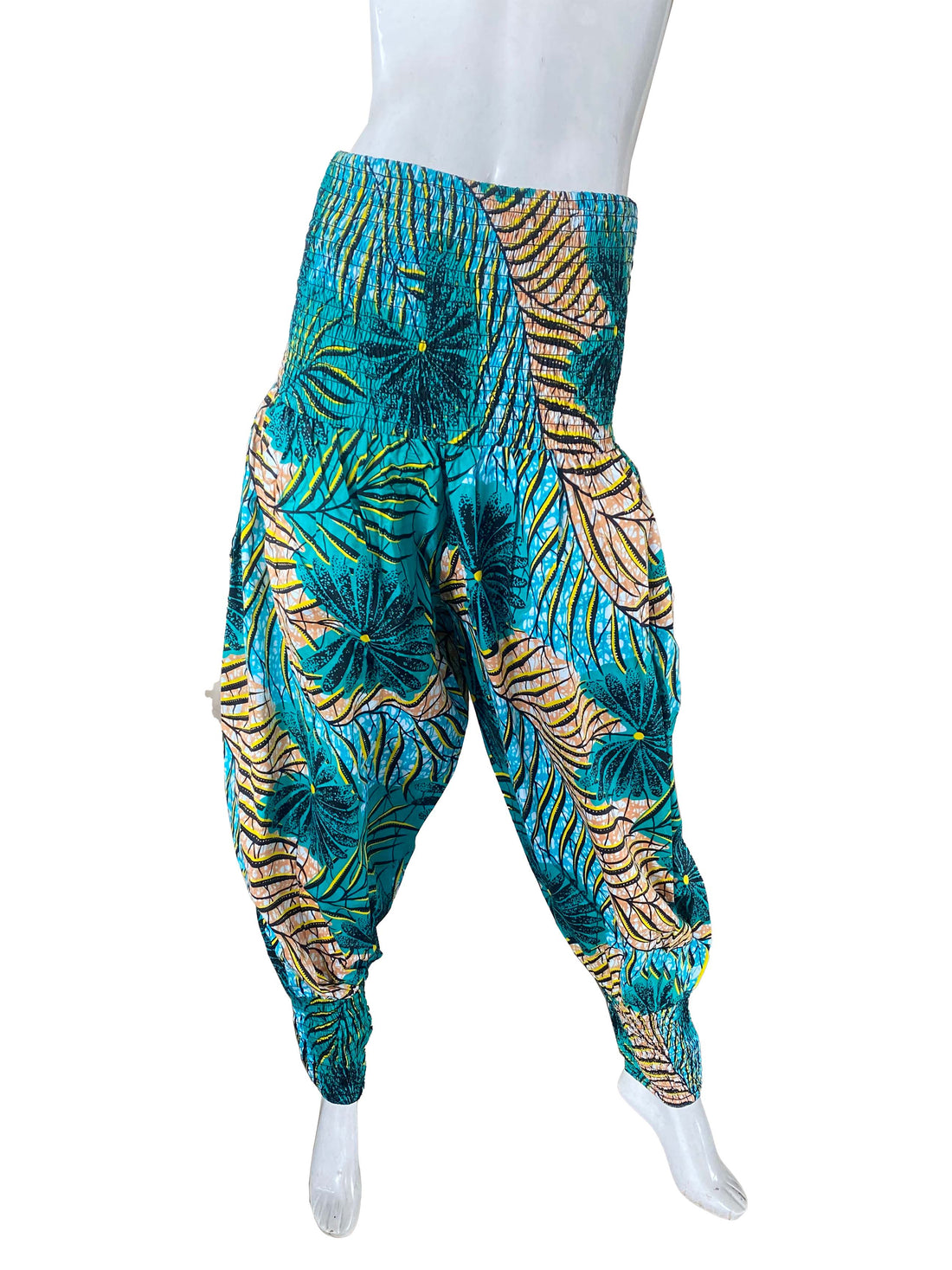 African Smocked Waist Harem Pants 100% Cotton with Pockets &amp; Head Wrap One Size
