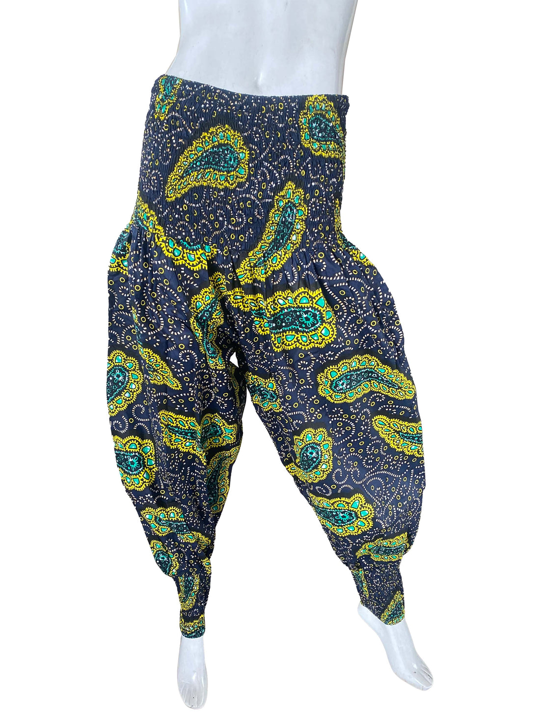 African Smocked Waist Harem Pants 100% Cotton with Pockets &amp; Head Wrap One Size