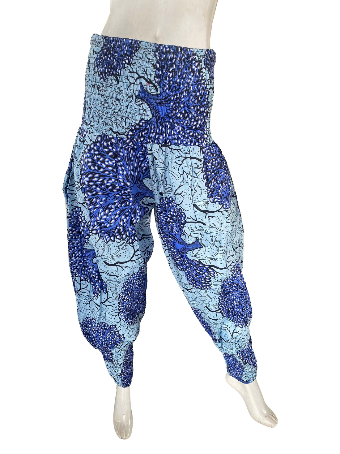 African Smocked Waist Harem Pants 100% Cotton with Pockets &amp; Head Wrap One Size