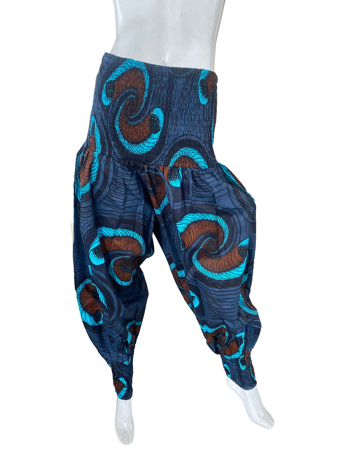 African Smocked Waist Harem Pants 100% Cotton with Pockets &amp; Head Wrap One Size