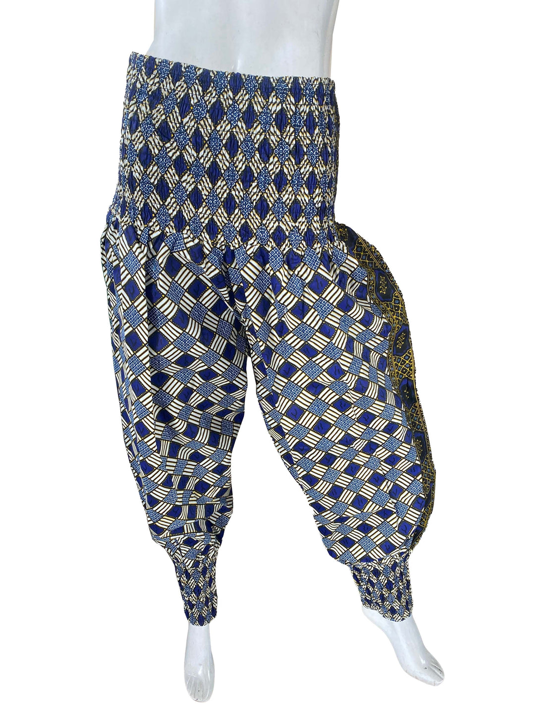 African Smocked Waist Harem Pants 100% Cotton with Pockets &amp; Head Wrap One Size