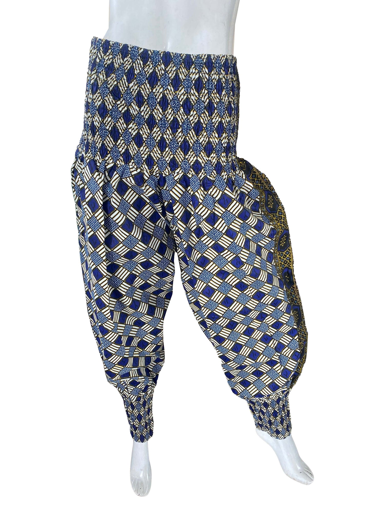 African Smocked Waist Harem Pants 100% Cotton with Pockets &amp; Head Wrap One Size