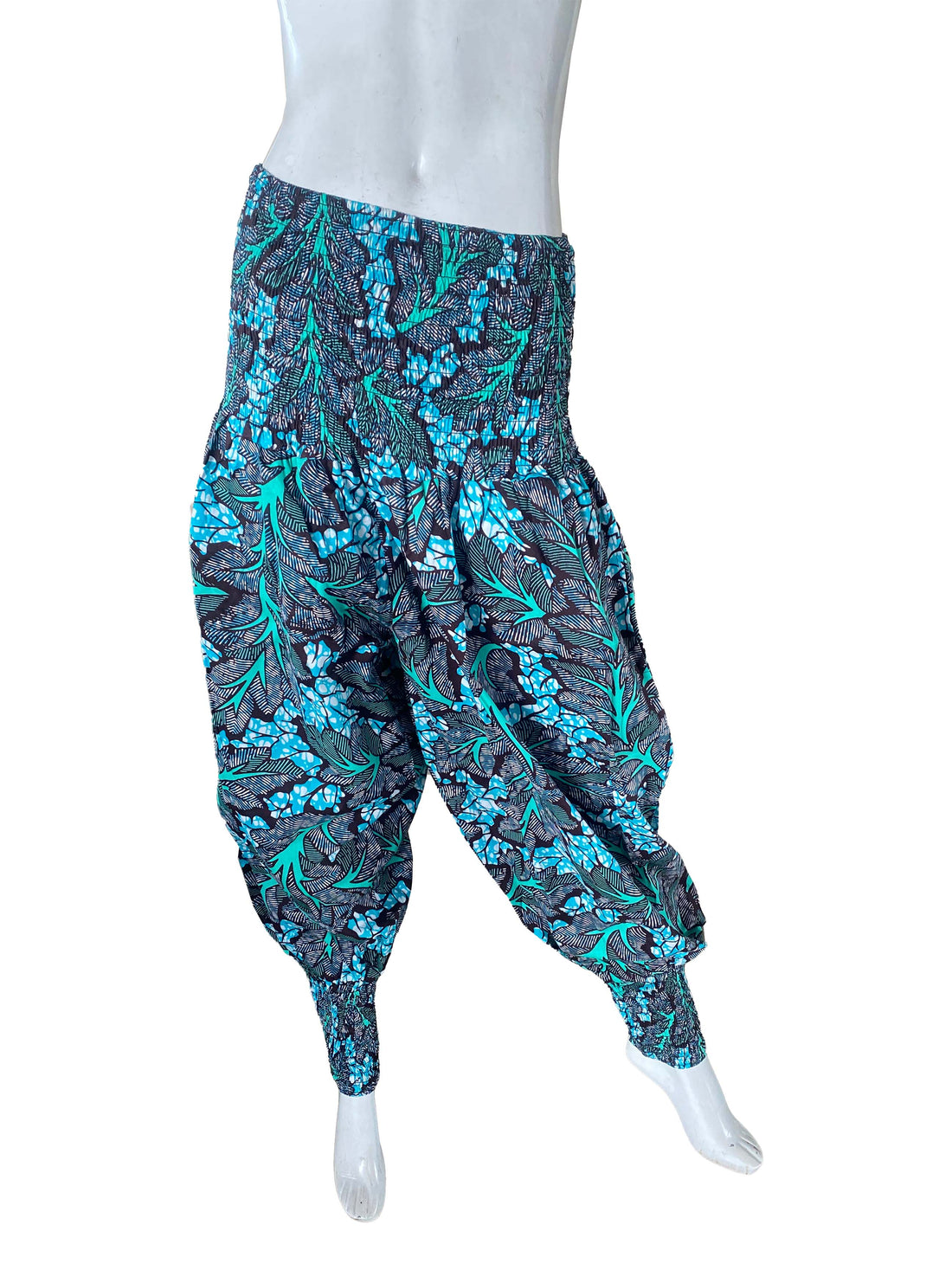 African Smocked Waist Harem Pants 100% Cotton with Pockets &amp; Head Wrap One Size