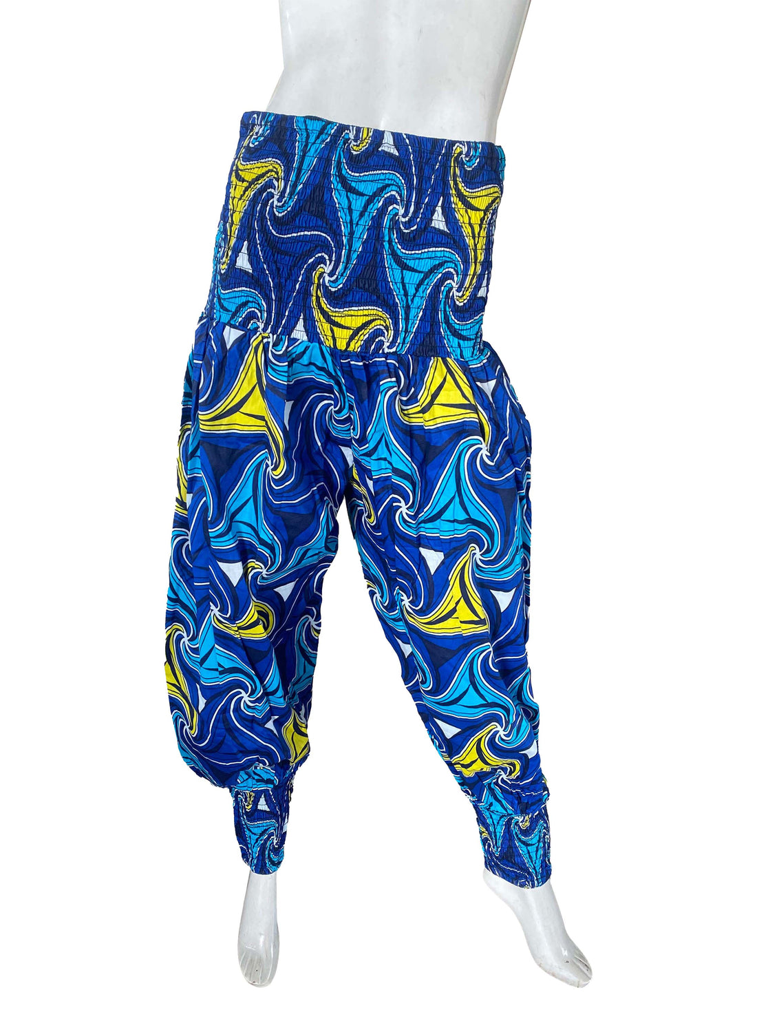 African Smocked Waist Harem Pants 100% Cotton with Pockets &amp; Head Wrap One Size