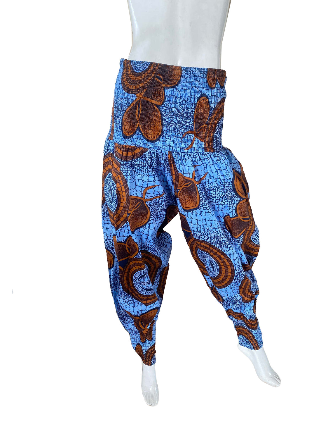 African Smocked Waist Harem Pants 100% Cotton with Pockets &amp; Head Wrap One Size
