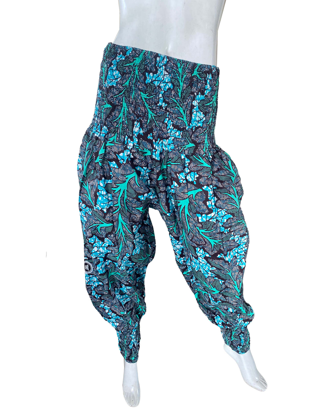 African Smocked Waist Harem Pants 100% Cotton with Pockets &amp; Head Wrap One Size