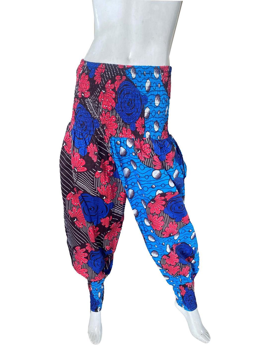 African Smocked Waist Harem Pants 100% Cotton with Pockets &amp; Head Wrap One Size