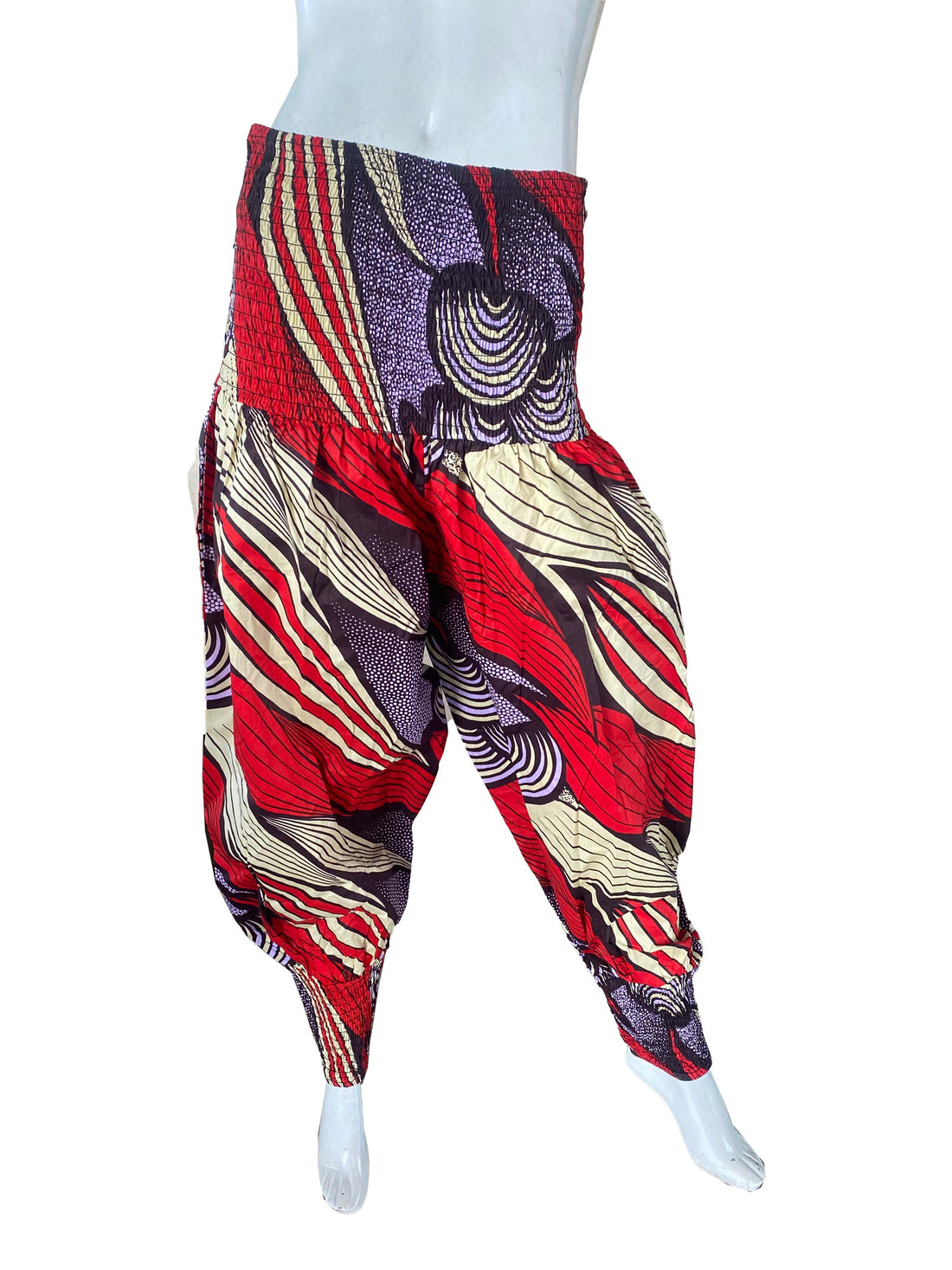 African Smocked Waist Harem Pants 100% Cotton with Pockets &amp; Head Wrap One Size