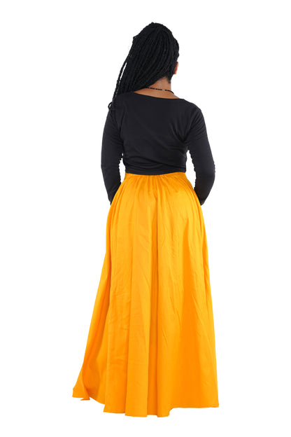 African Long Maxi Skirt 100% Cotton w/ Pockets &amp; Headwrap One Size 41” Length