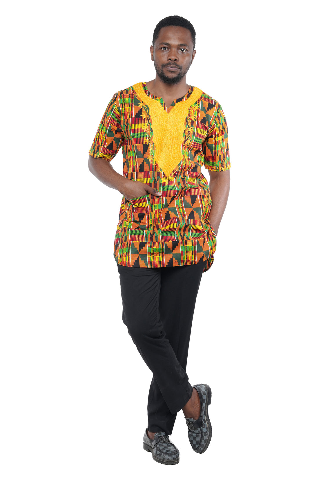 African Gold Embroidered Dashiki Shirt