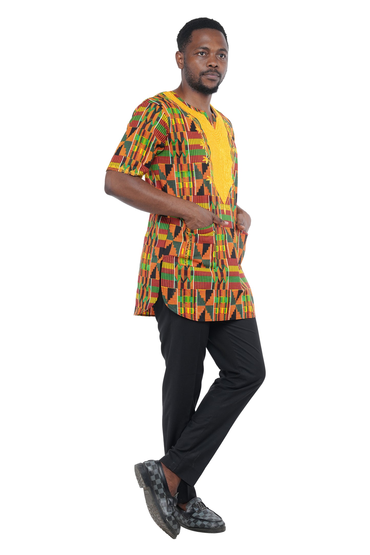 African Gold Embroidered Dashiki Shirt