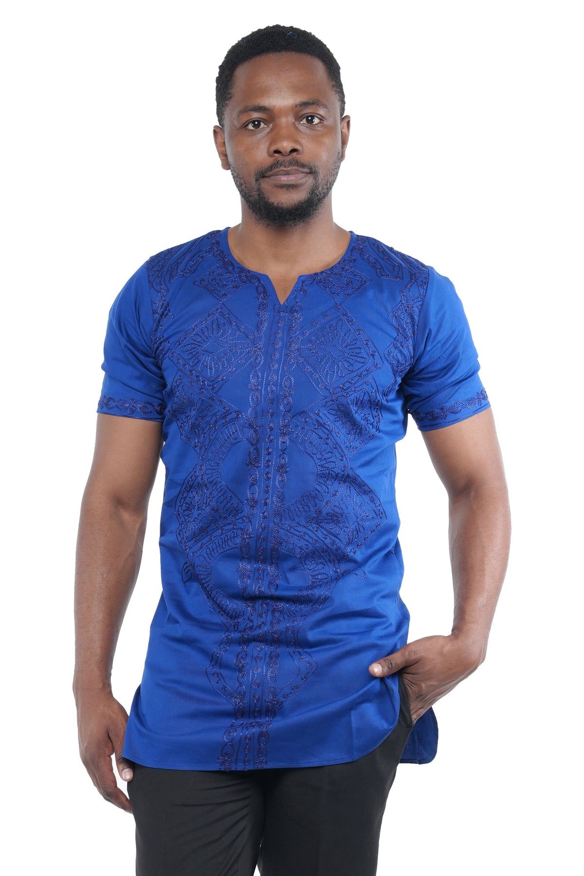 Royal Blue Embroidered Shirts For Men