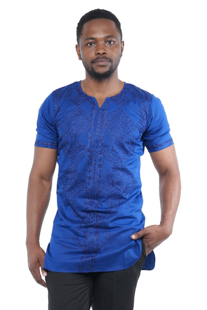 Royal Blue Embroidered Shirts For Men