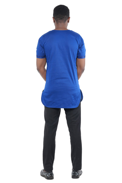 Royal Blue Embroidered Shirts For Men