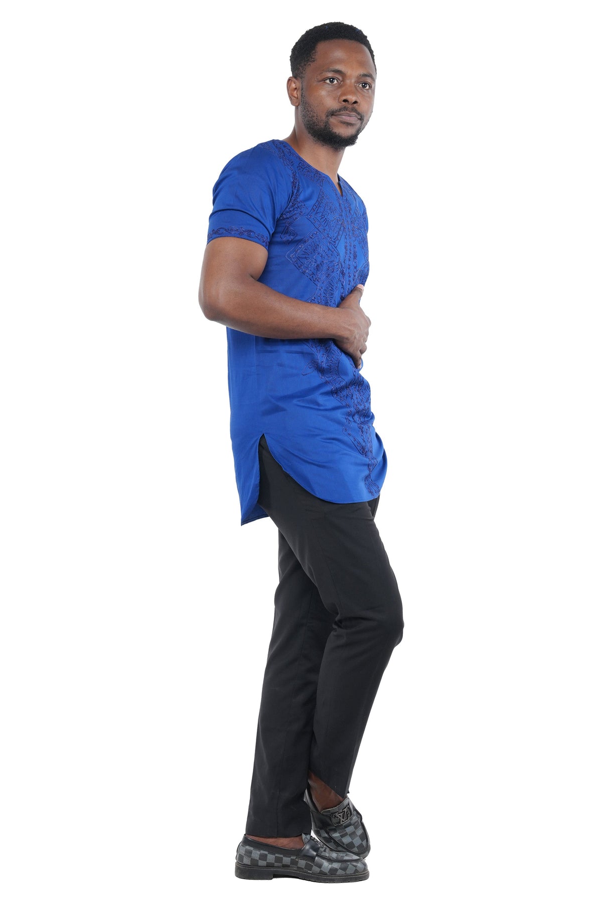 Royal Blue Embroidered Shirts For Men