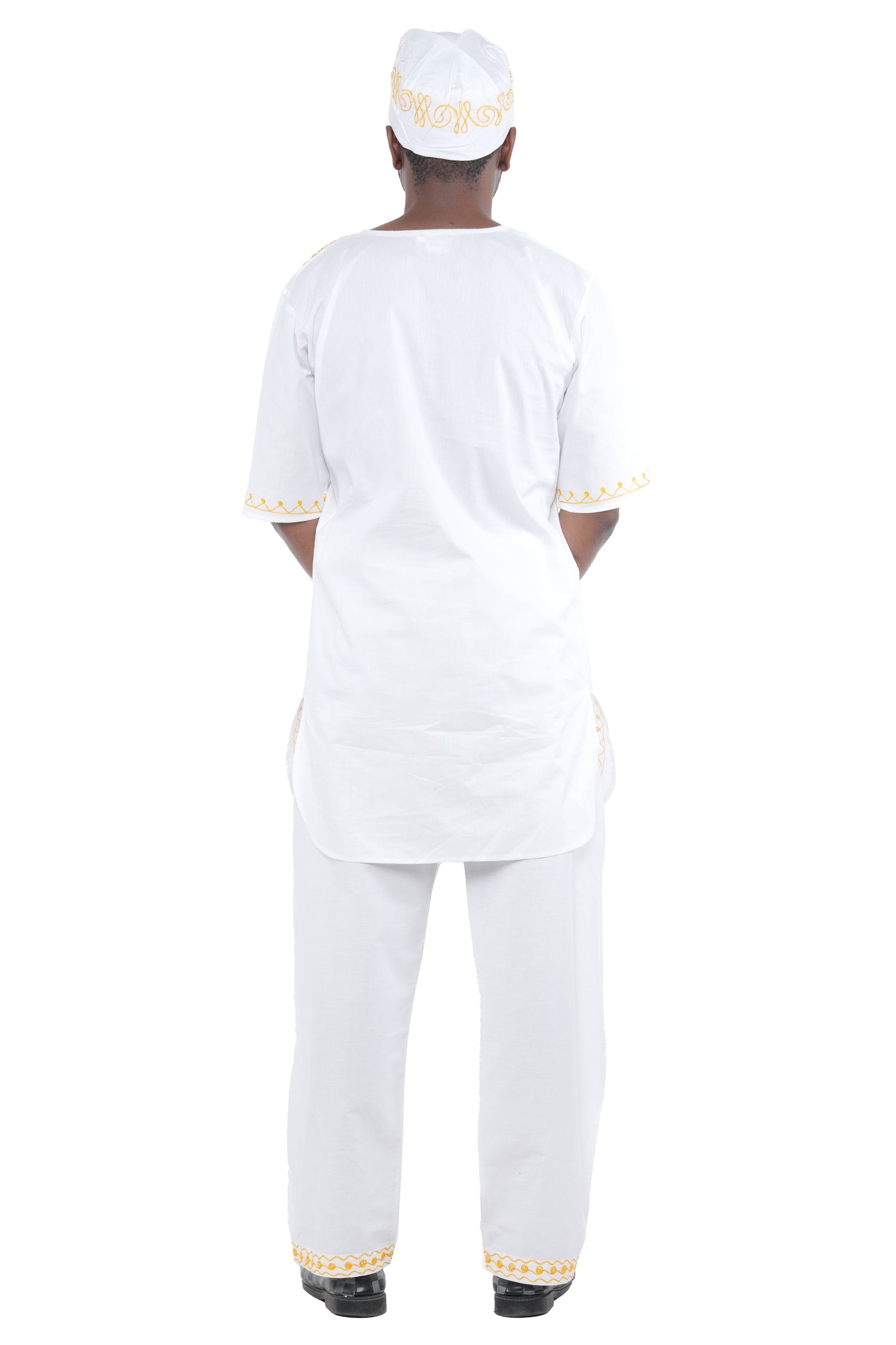 Men’s African Embroidered Top &amp; Pant Set w/ Hat – 2pc Outfit 4XL–5XL